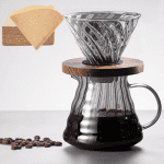 طقم قهوة V60 مع فلتر ومنقط مجموعة تقديم زجاجية فاميه مع منقط خشبي